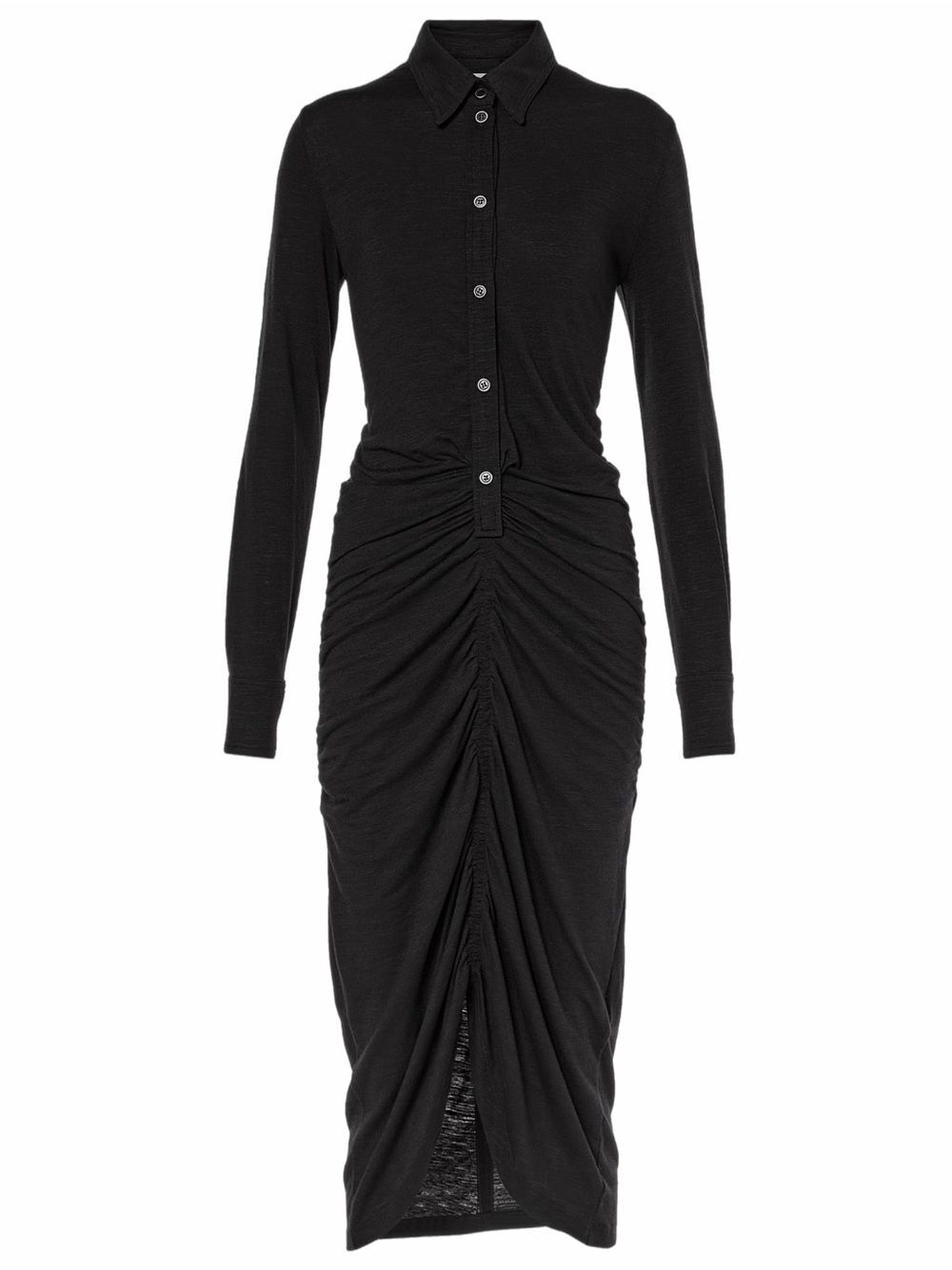Etoile Isabel Marant Ivalia Long-Sleeve Ruched Polo Dress Black Medium